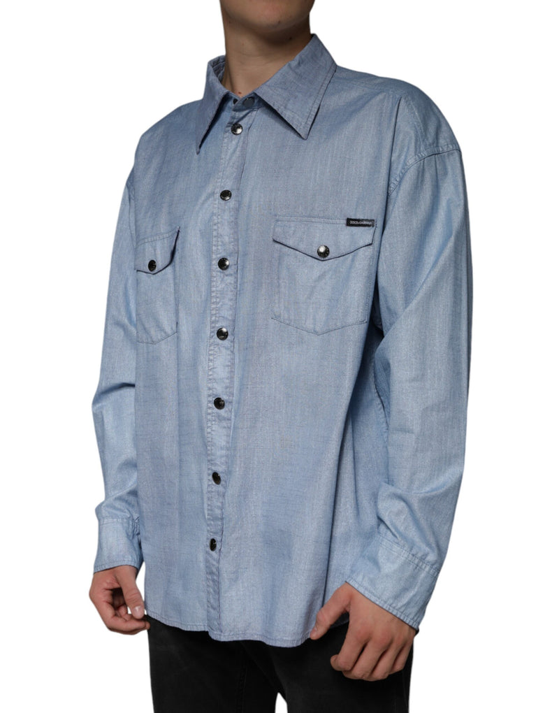 Light Blue Cotton Button Down Casual Shirt Dolce & Gabbana