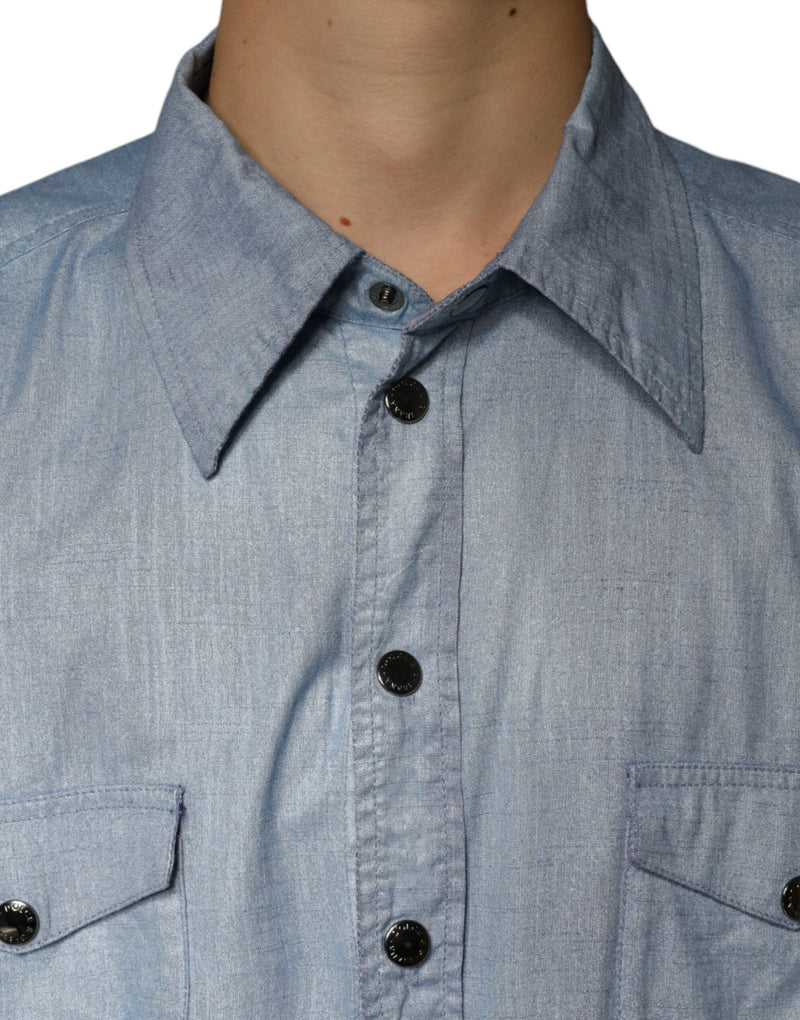 Light Blue Cotton Button Down Casual Shirt Dolce & Gabbana