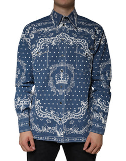 Blue White Bandana Print Cotton Casual Shirt Dolce & Gabbana