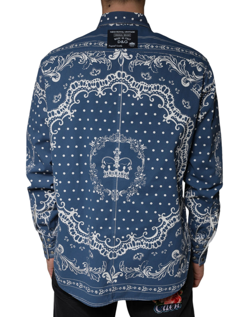 Blue White Bandana Print Cotton Casual Shirt Dolce & Gabbana