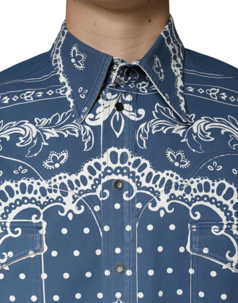 Blue White Bandana Print Cotton Casual Shirt Dolce & Gabbana