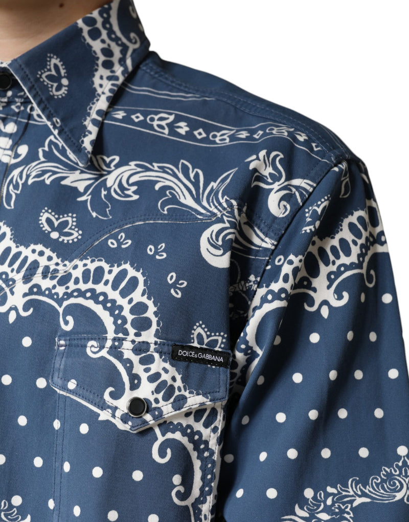 Blue White Bandana Print Cotton Casual Shirt Dolce & Gabbana