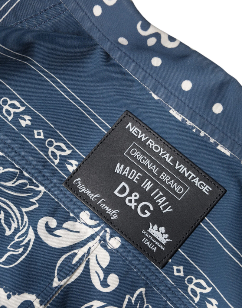 Blue White Bandana Print Cotton Casual Shirt Dolce & Gabbana