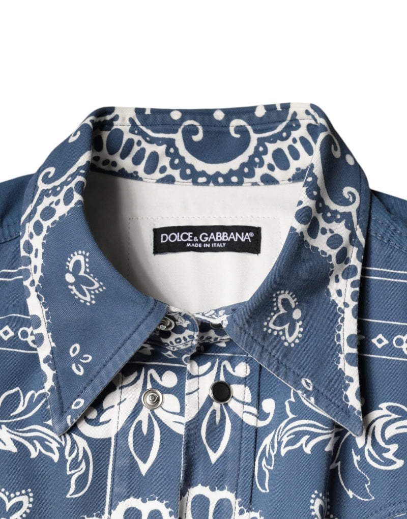 Blue White Bandana Print Cotton Casual Shirt Dolce & Gabbana