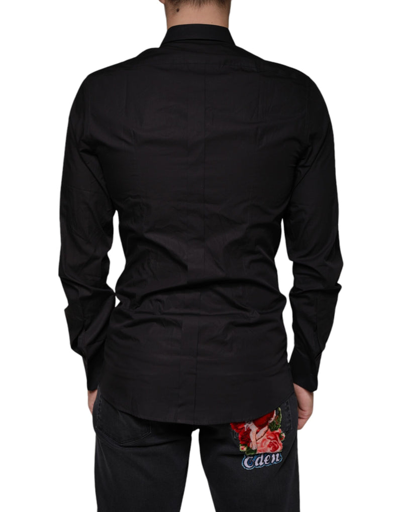 Black King Crown Embroidered GOLD Dress Shirt Dolce & Gabbana