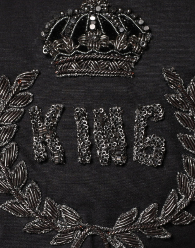 Black King Crown Embroidered GOLD Dress Shirt Dolce & Gabbana