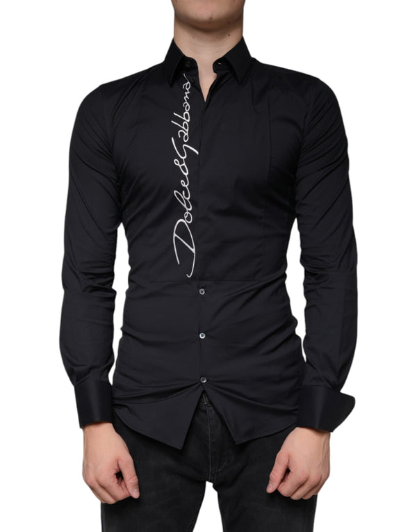 Black Logo Embroidered SICILIA Dress Shirt Dolce & Gabbana