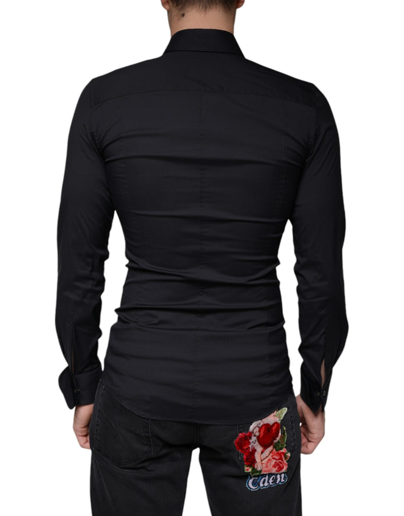 Black Logo Embroidered SICILIA Dress Shirt Dolce & Gabbana