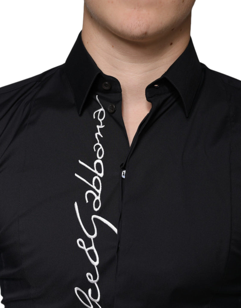 Black Logo Embroidered SICILIA Dress Shirt Dolce & Gabbana