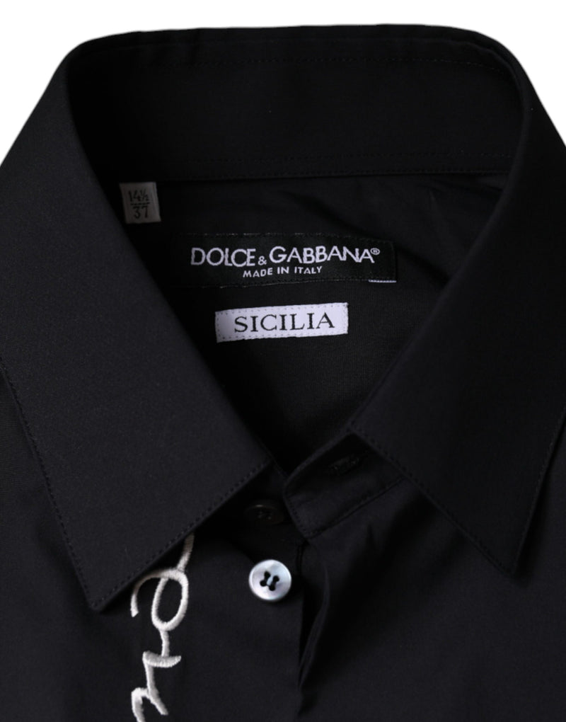 Black Logo Embroidered SICILIA Dress Shirt Dolce & Gabbana