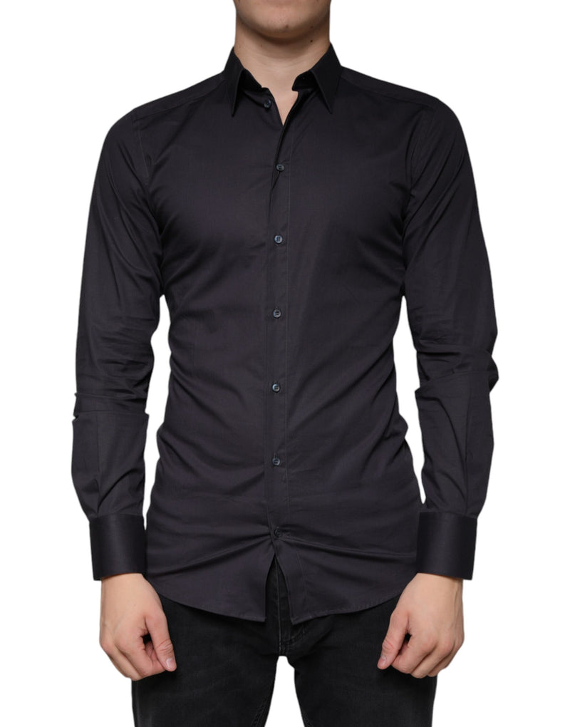 Black Cotton Stretch Dress GOLD Formal Shirt Dolce & Gabbana