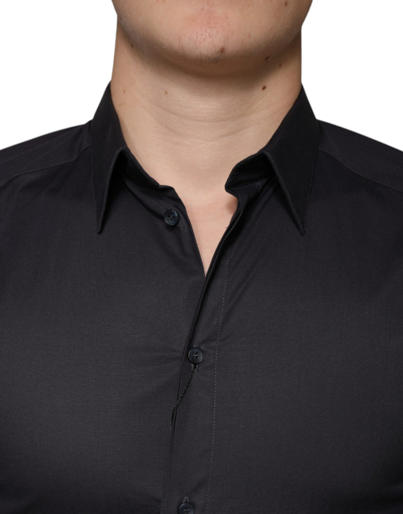 Black Cotton Stretch Dress GOLD Formal Shirt Dolce & Gabbana