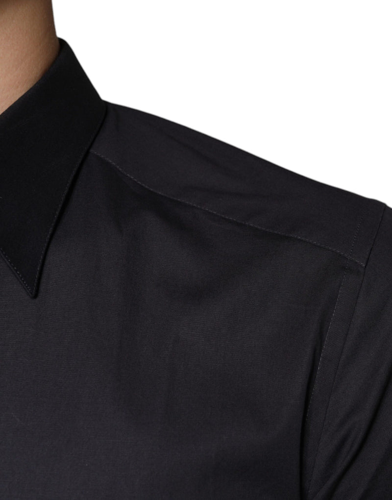 Black Cotton Stretch Dress GOLD Formal Shirt Dolce & Gabbana