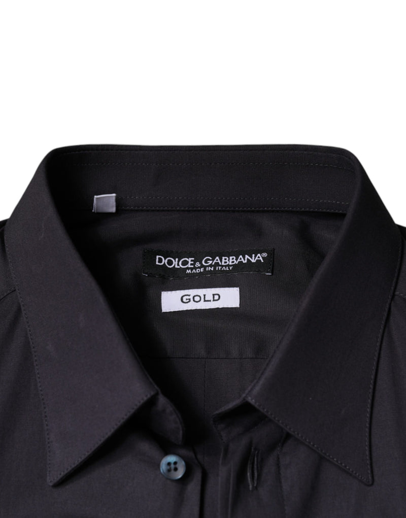 Black Cotton Stretch Dress GOLD Formal Shirt Dolce & Gabbana