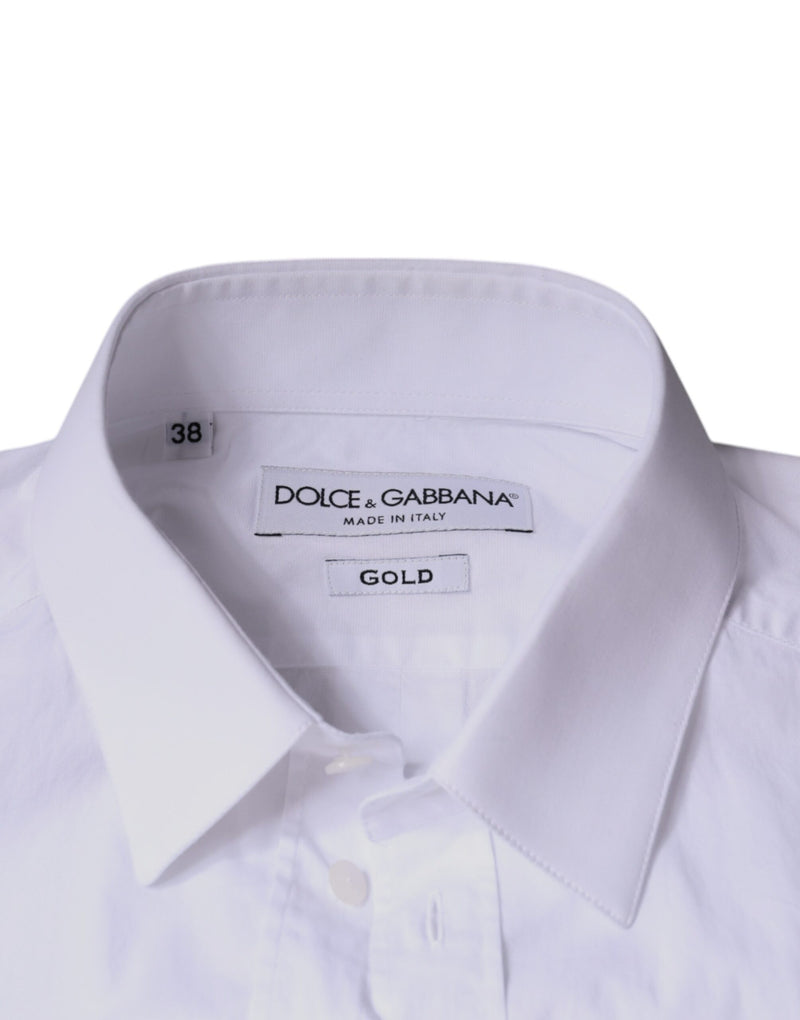 White Cotton Stretch Dress GOLD Formal Shirt Dolce & Gabbana