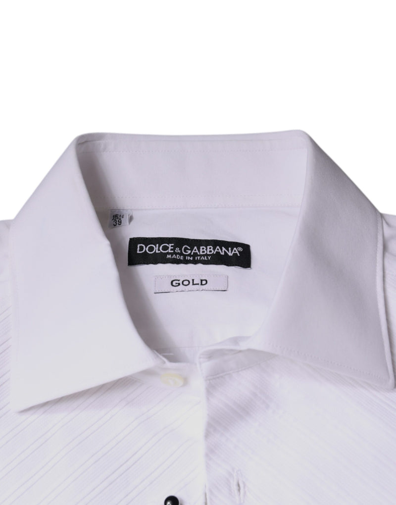 White Bib Cotton Poplin GOLD Men Formal Shirt Dolce & Gabbana