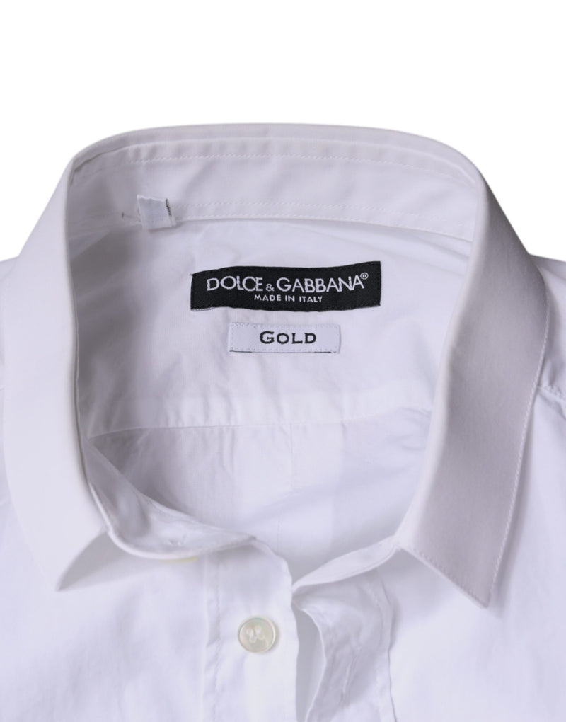 White Cotton Dress GOLD Formal Collared Shirt Dolce & Gabbana