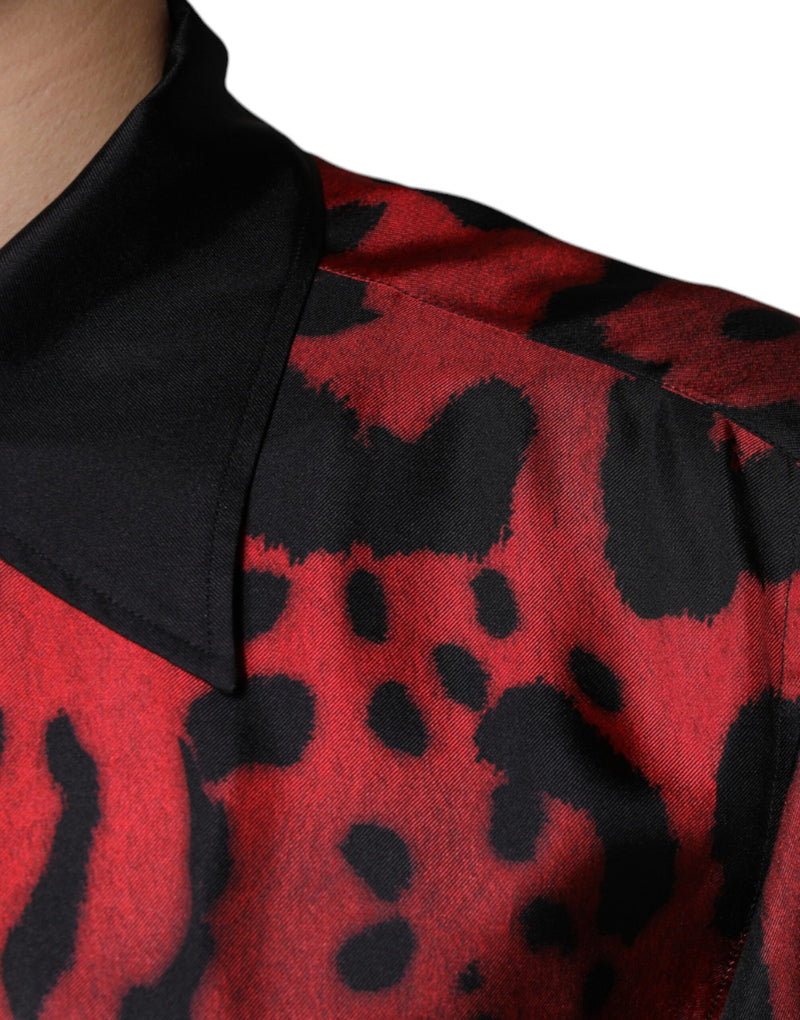 Red Leopard Silk Button Down Casual Shirt Dolce & Gabbana