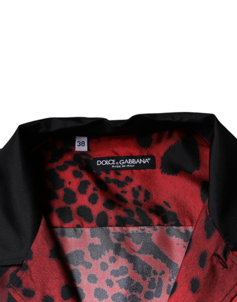 Red Leopard Silk Button Down Casual Shirt Dolce & Gabbana