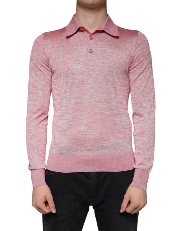 Pink Polyester Long Sleeve Men Polo T-shirt Dolce & Gabbana