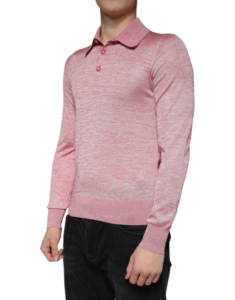 Pink Polyester Long Sleeve Men Polo T-shirt Dolce & Gabbana