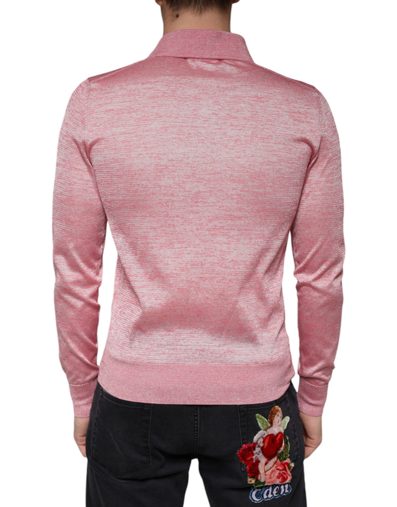 Pink Polyester Long Sleeve Men Polo T-shirt Dolce & Gabbana