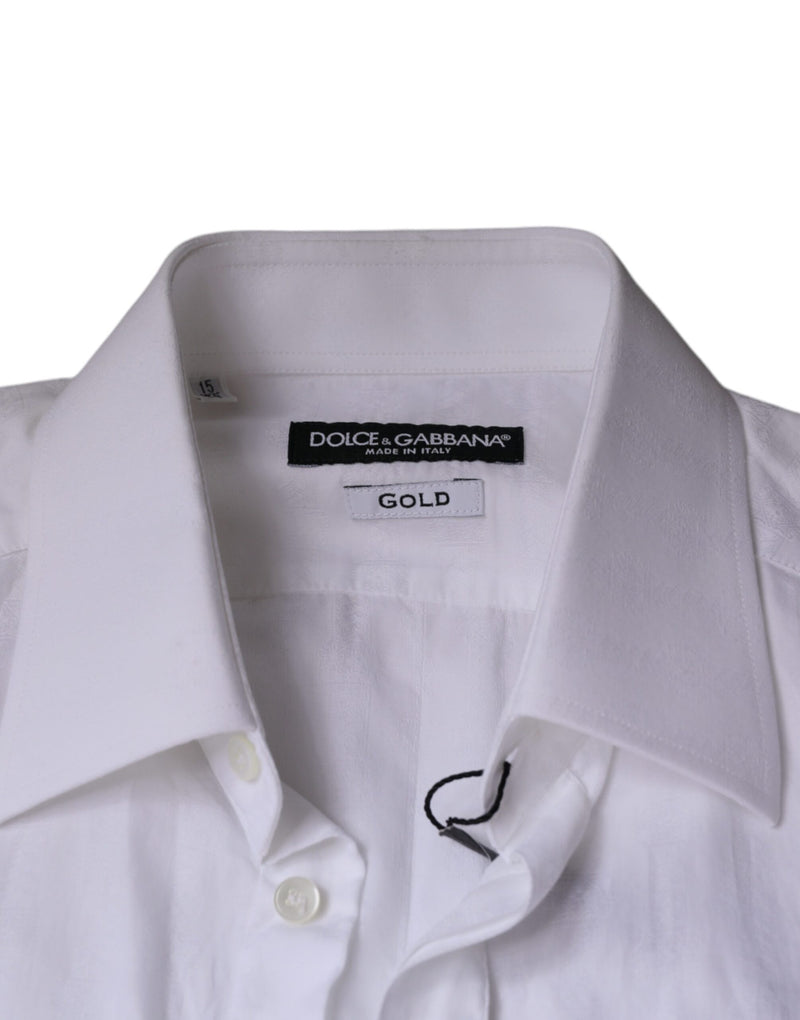 White Cotton Men Dress GOLD Formal Shirt Dolce & Gabbana