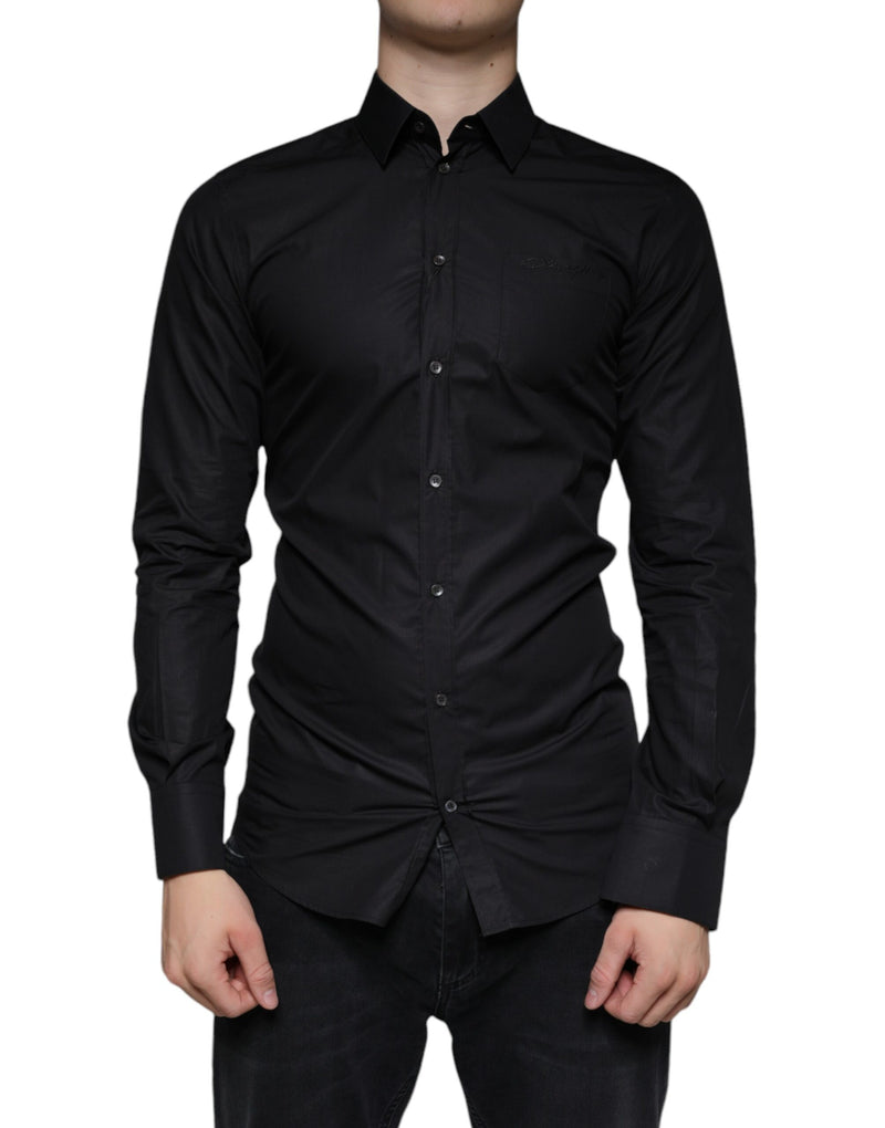 Black Cotton Stretch Dress GOLD Formal Shirt Dolce & Gabbana