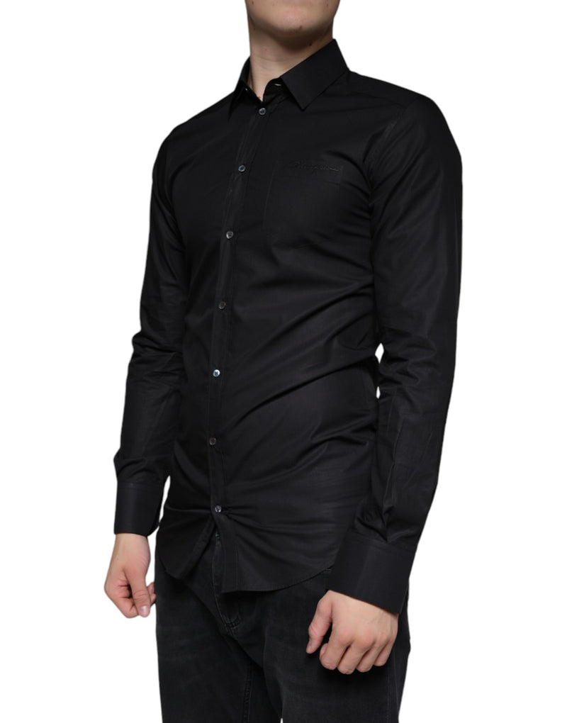 Black Cotton Stretch Dress GOLD Formal Shirt Dolce & Gabbana