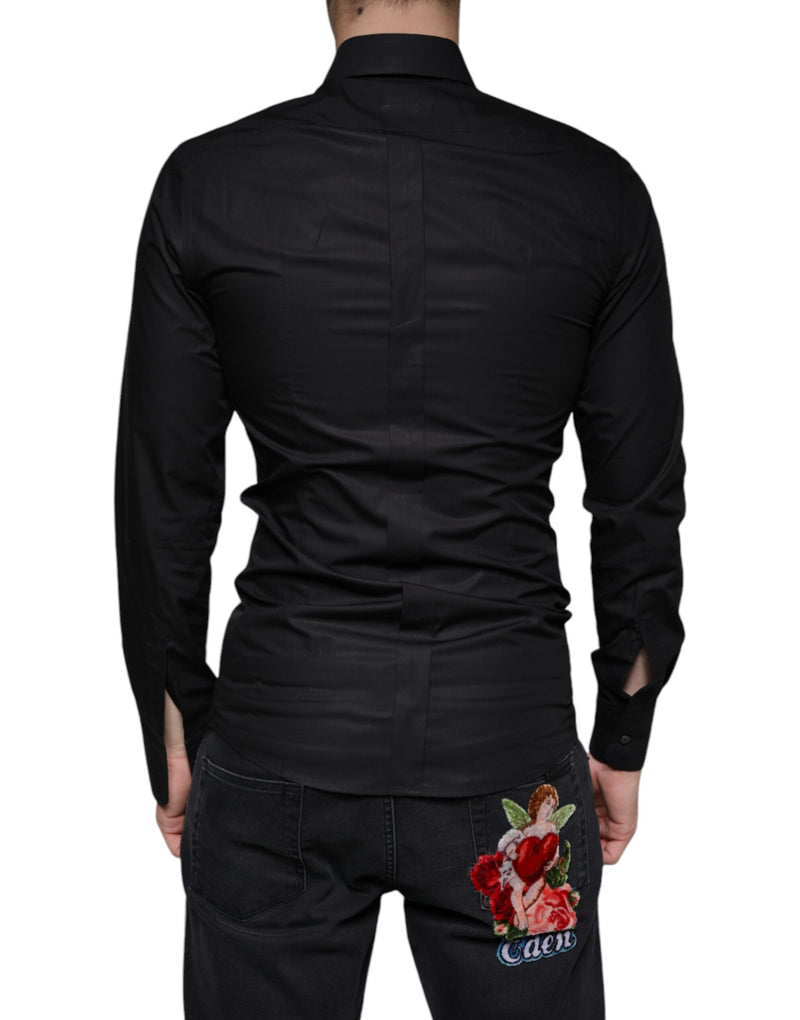 Black Cotton Stretch Dress GOLD Formal Shirt Dolce & Gabbana