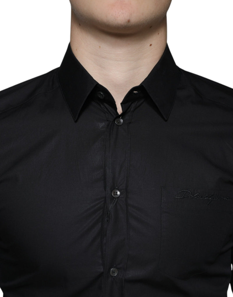 Black Cotton Stretch Dress GOLD Formal Shirt Dolce & Gabbana