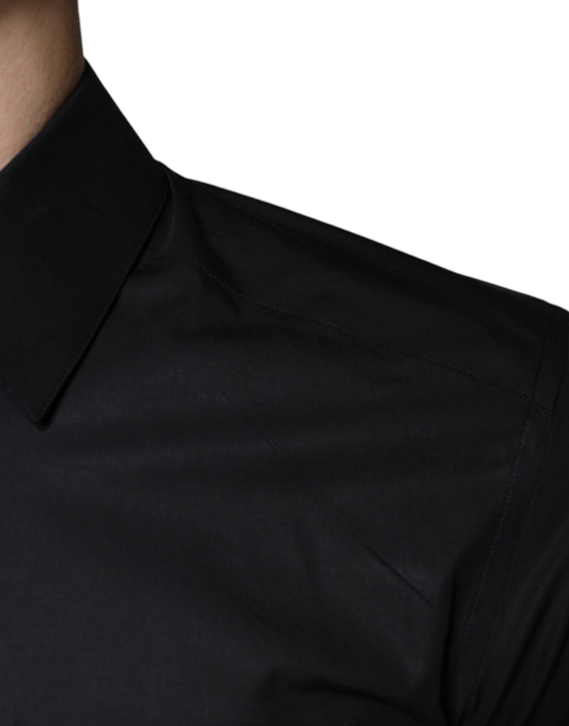 Black Cotton Stretch Dress GOLD Formal Shirt Dolce & Gabbana