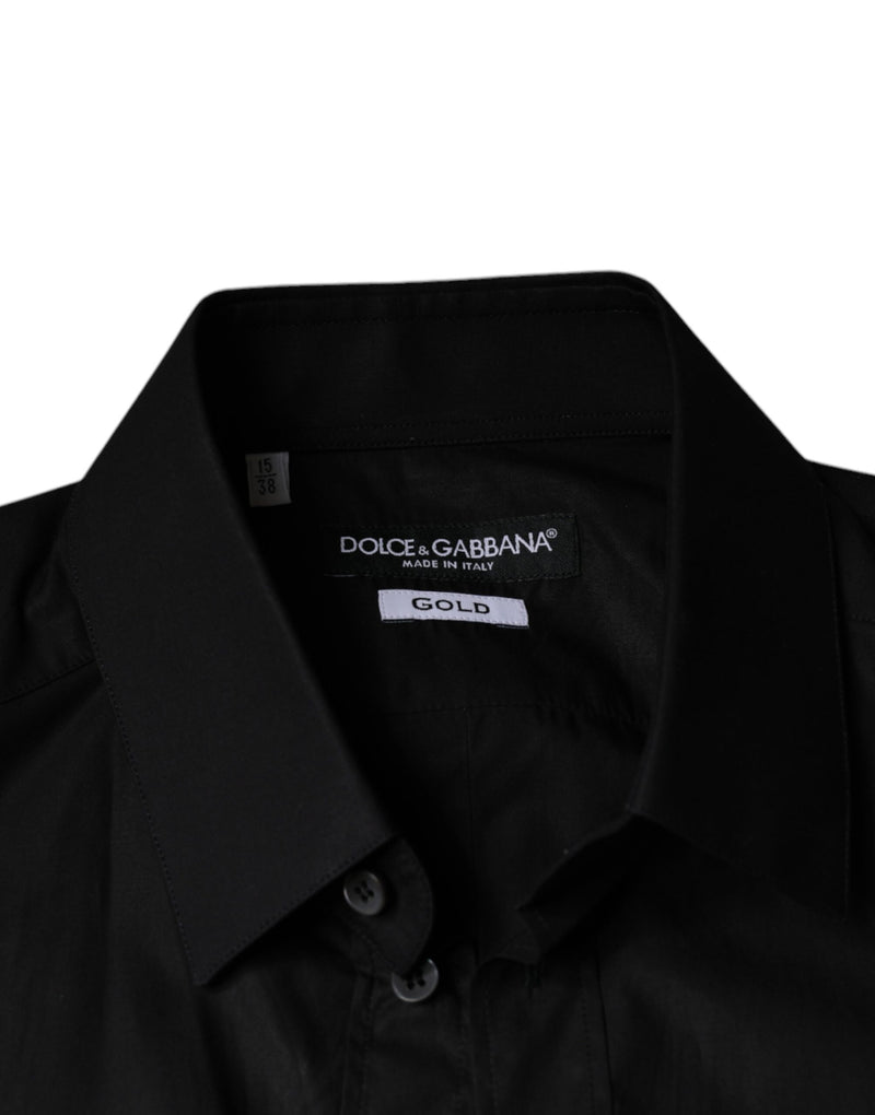 Black Cotton Stretch Dress GOLD Formal Shirt Dolce & Gabbana