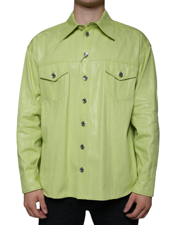 Green Cotton Collared Men Button Down Shirt Dolce & Gabbana