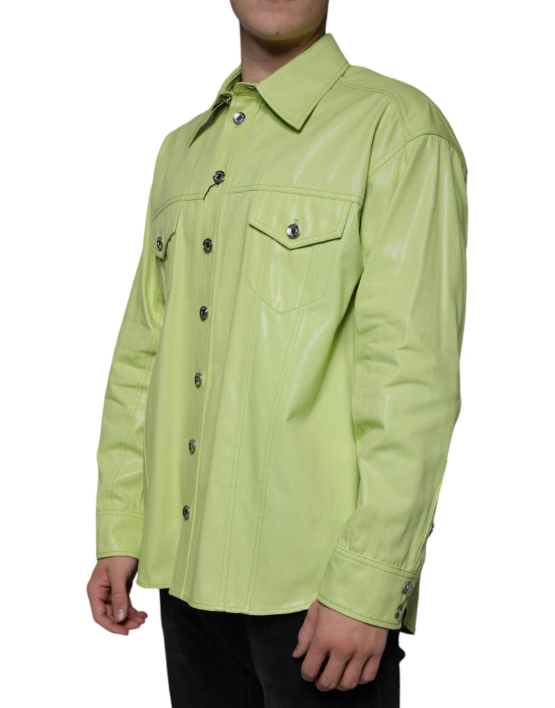 Green Cotton Collared Men Button Down Shirt Dolce & Gabbana