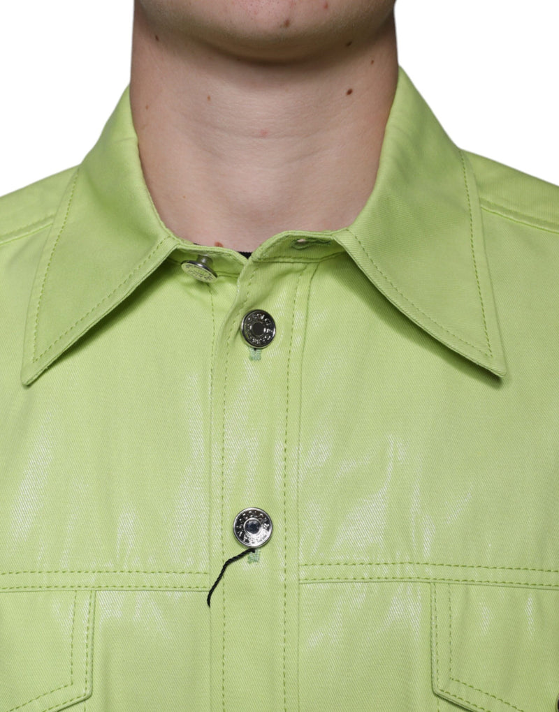 Green Cotton Collared Men Button Down Shirt Dolce & Gabbana