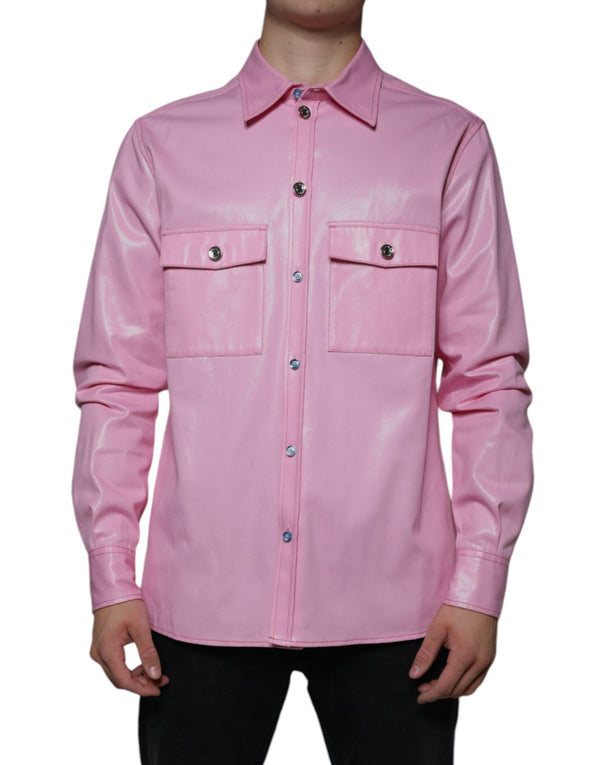 Pink Cotton Collared Button Down Shirt Dolce & Gabbana