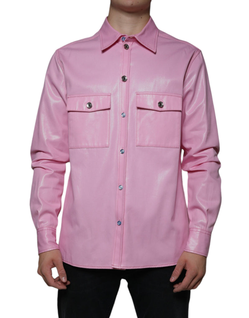 Pink Cotton Collared Button Down Shirt Dolce & Gabbana