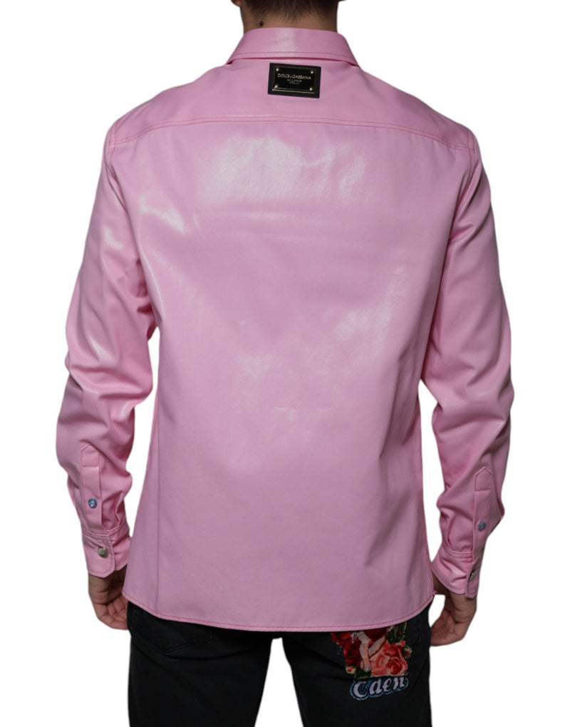 Pink Cotton Collared Button Down Shirt Dolce & Gabbana