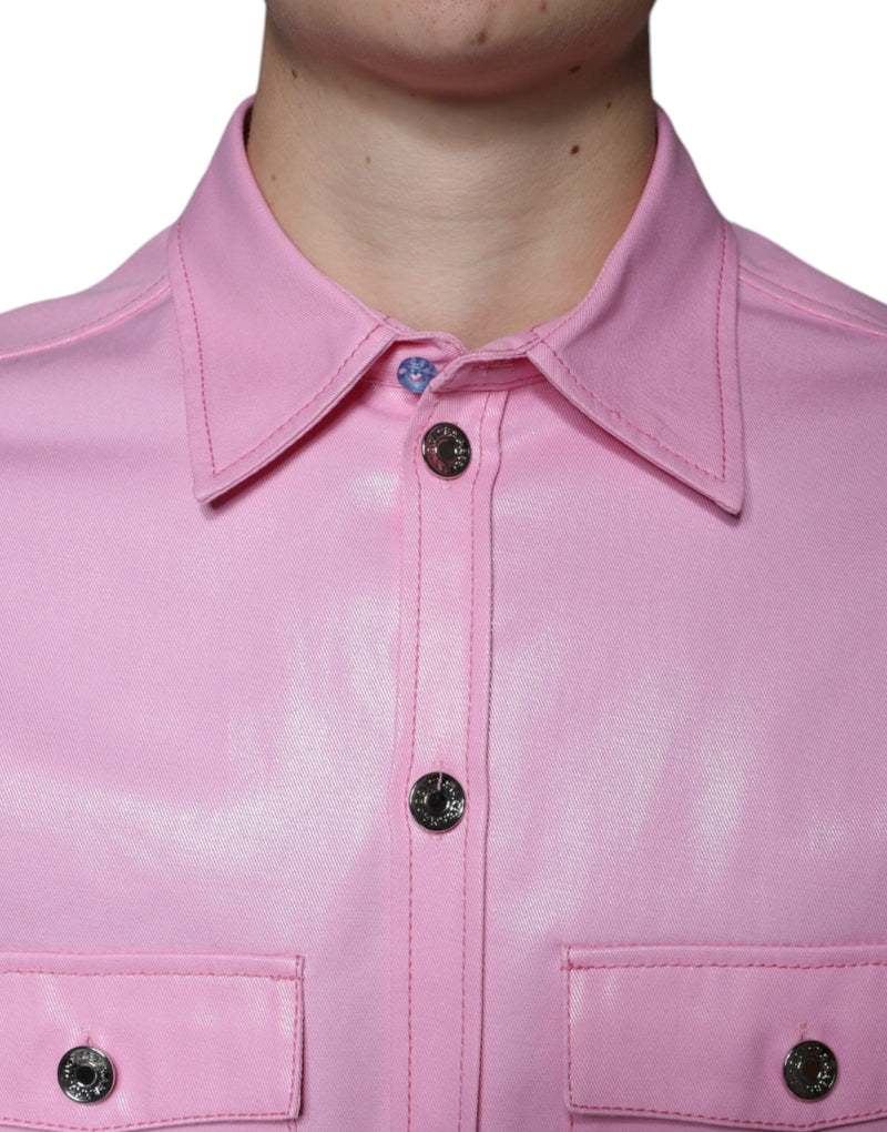 Pink Cotton Collared Button Down Shirt Dolce & Gabbana