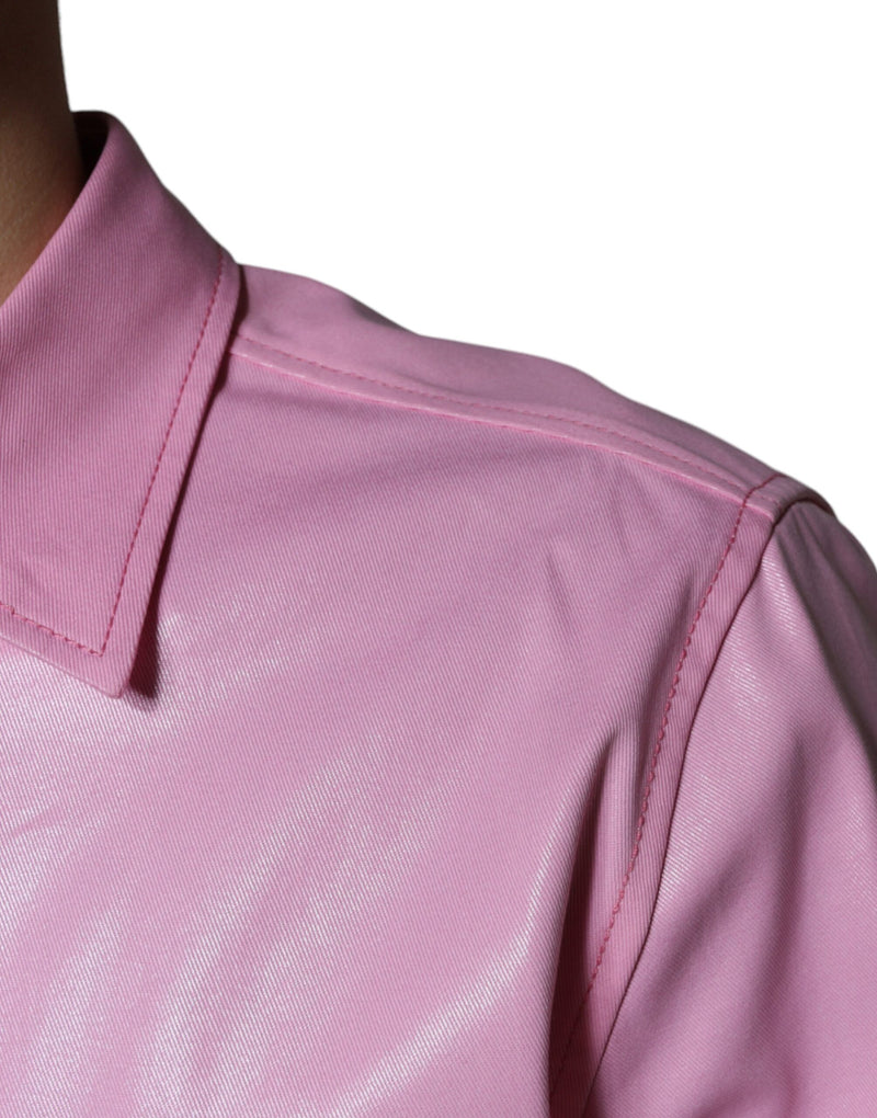 Pink Cotton Collared Button Down Shirt Dolce & Gabbana