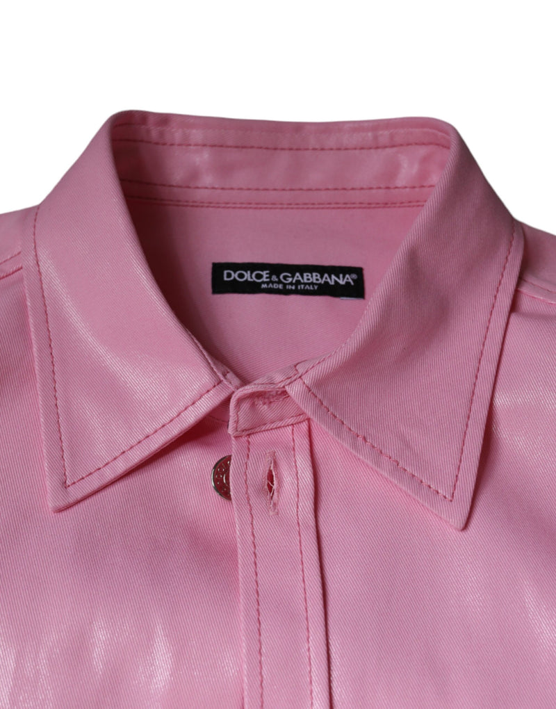 Pink Cotton Collared Button Down Shirt Dolce & Gabbana