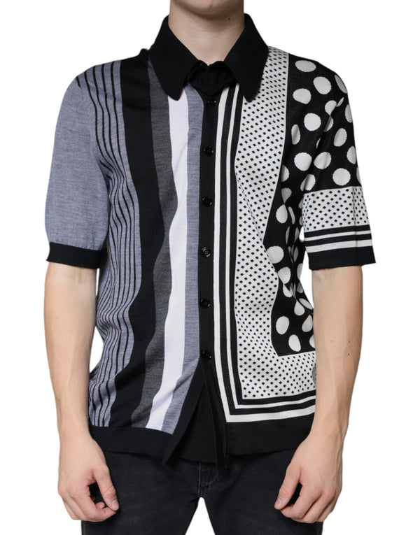 Black White Polka Dot Collared Polo T-shirt Dolce & Gabbana