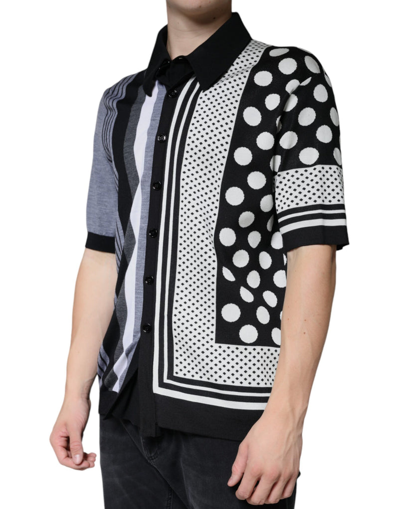 Black White Polka Dot Collared Polo T-shirt Dolce & Gabbana