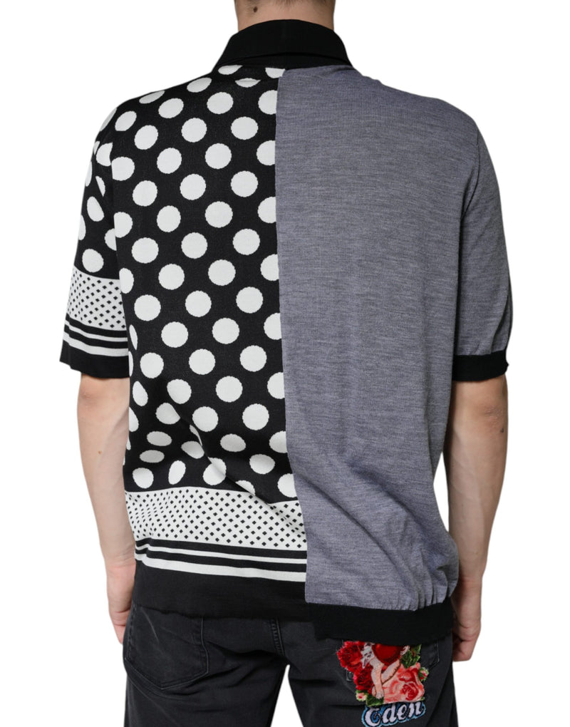 Black White Polka Dot Collared Polo T-shirt Dolce & Gabbana