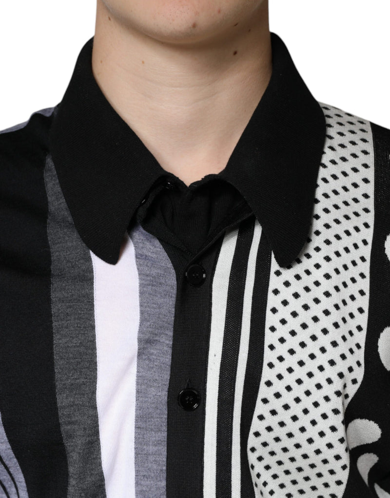 Black White Polka Dot Collared Polo T-shirt Dolce & Gabbana