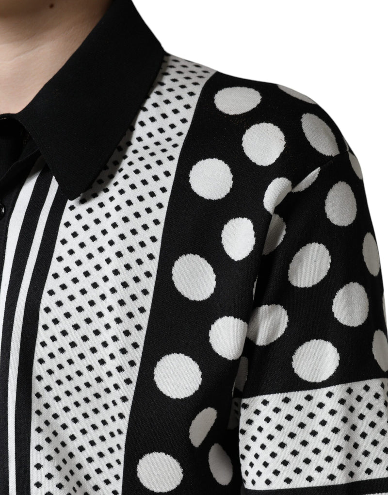 Black White Polka Dot Collared Polo T-shirt Dolce & Gabbana