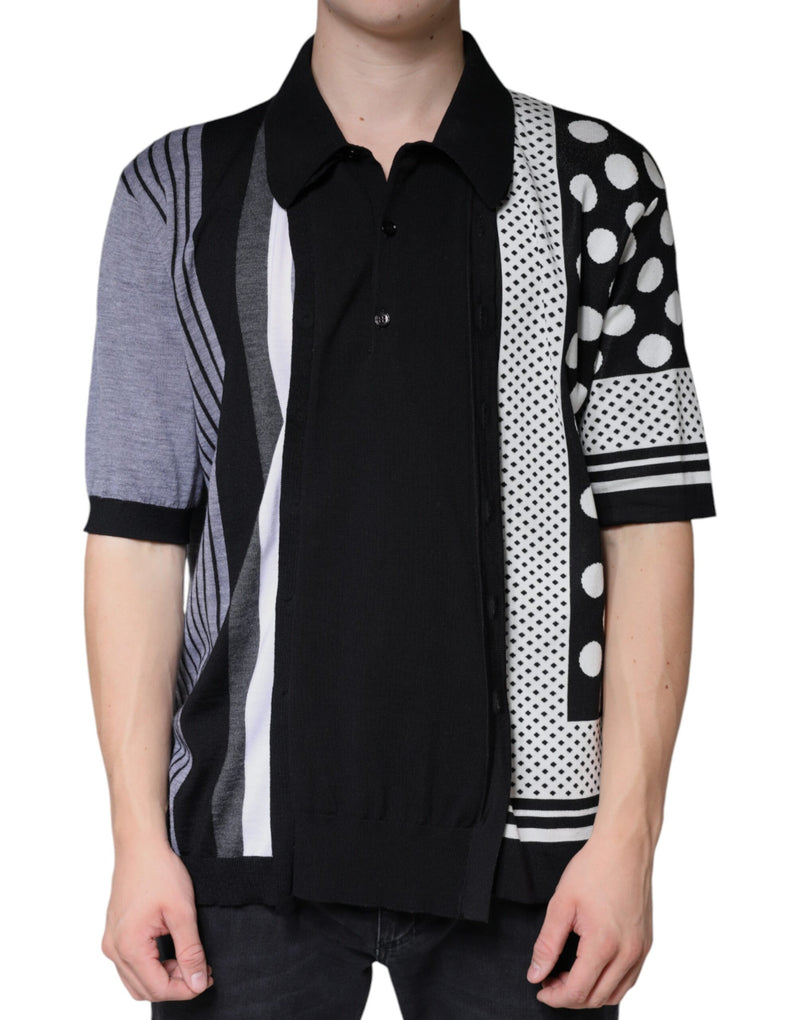 Black White Polka Dot Collared Polo T-shirt Dolce & Gabbana