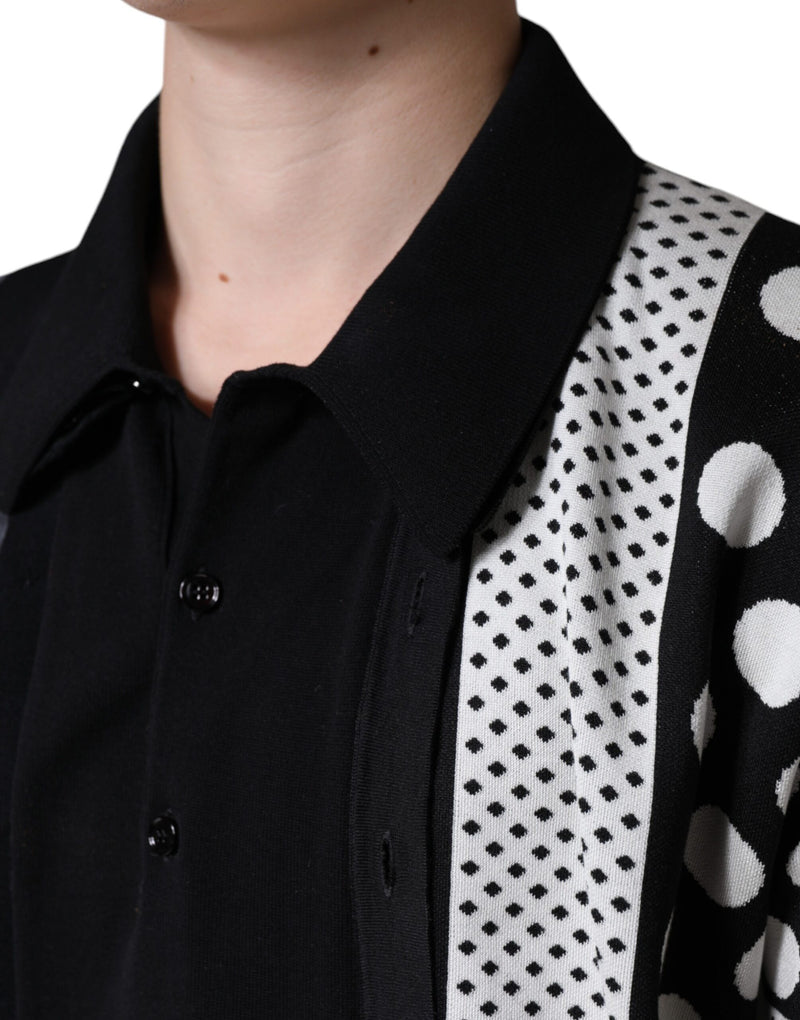 Black White Polka Dot Collared Polo T-shirt Dolce & Gabbana