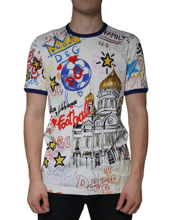 White Graphic Print Cotton Crew Neck T-shirt Dolce & Gabbana